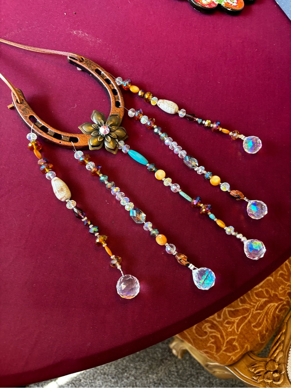 Bohemian Beaded Horseshoe Sun Catcher - Amber, Turquoise, Crystal